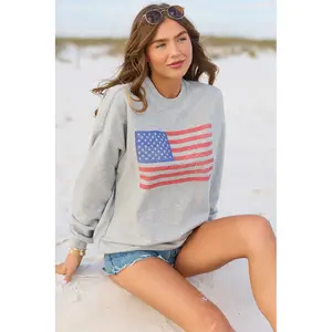 Distressed Flag Light Grey Graphic Sweatshirt
