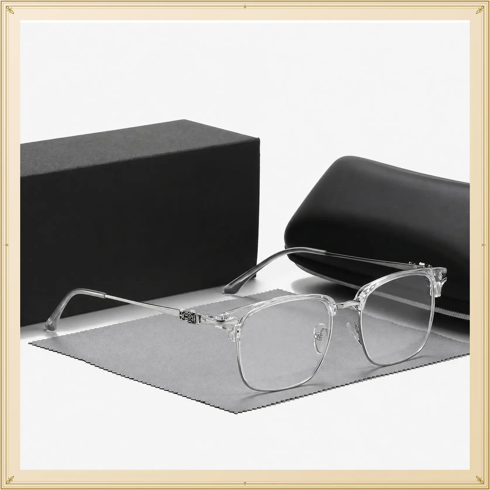 HyJex Unisex Retro Glasses Frame Glasses Personalized Trendy Half-frame Glasses Blue Light Glasses Lightweight Eyeglasses for Men & Women