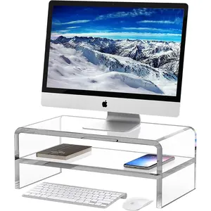 Acrylic Monitor Stand Riser, 2 Tier Clear Computer Monitor Stand for Home Office Business, PC Desk Stand Monitor Riser for Keyboard Storage, Laptop, Printer and TV Screen -12x7.2x5.12 inches