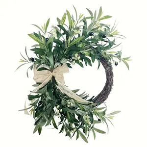 1 Pc Artificial olive wreath, Christmas wreath decoration, round or heart-shaped artificial wreath, suitable for festive occasions and home decoration, Christmas gifts