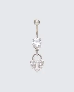 Corinne Silver Heart Lock Belly Bar