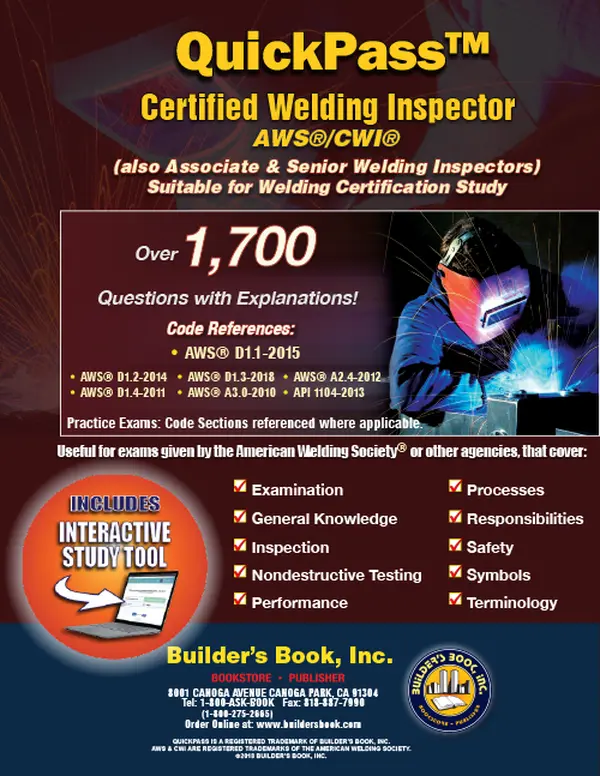 Certified Welding Inspector AWS/CWI  QuickPass Study Tool Book based on  AWS D1.1 2015 with Online Interactive Software