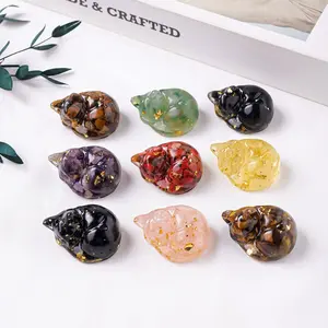 Natural Crystal Stone Sleeping Cat Statue, 1 Count Reiki Stone Figurine, Amulet Fengshui Sculpture for Home Office Decoration, Home Ornament