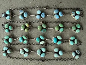 Navajo Turquoise Triple Cluster Choker Sterling Silver Necklace By Scott Skeets