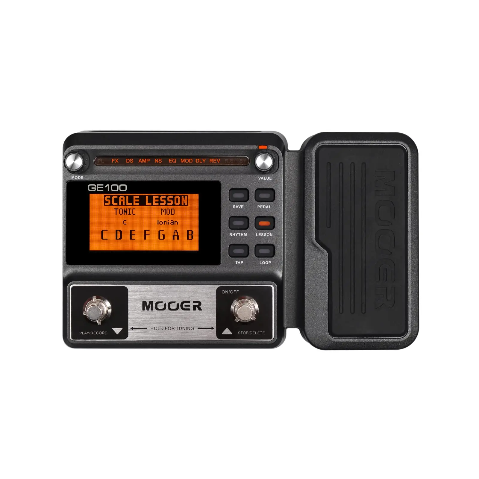 MOOER GE100 Multi-Effects Pedal for Guitar & Bass Accessories, 80 Presets, 66 Effects, Loop, 40 Drum Rhythm, Distortion, Expression Volume Wah, Tap Tempo, Headphone Out, LED Screen, Auto Tuner for Tuning