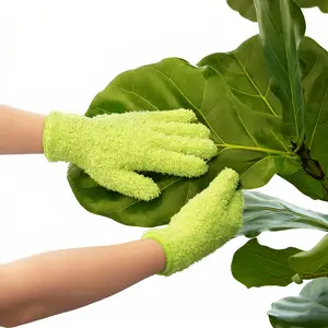 Bamworld Soft Microfiber Plant Dusting Gloves for Indoor & Outdoor Plants Reusable Washable Leaf Cleaning Mitt for Houseplants & Gardening Green