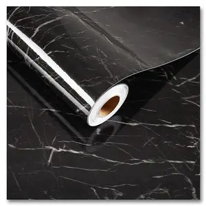 Glossy Marble Contact Paper Granite Black/White Kitchen Countertop Cabinets Furniture Refurbishment Wall Paper Thick Removable Peel and Stick Wall Decor Vinyl