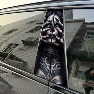 2pcs Black Gothic Skull Tattoo Car Sticker Decal For Cars B-Pillar DIY Center Pillar Film Decorative Car Accessory