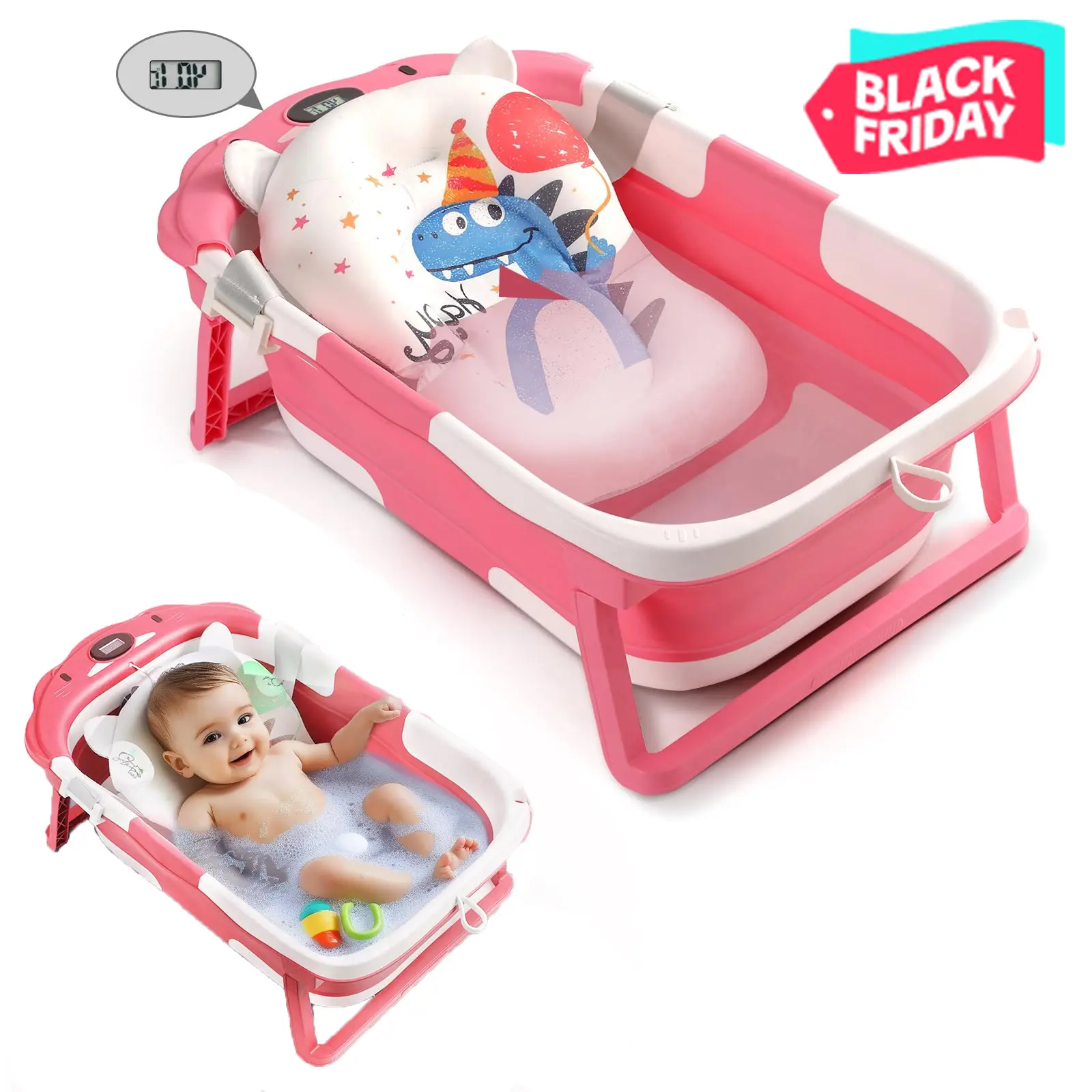 Collapsible Baby Bathtub, Baby Bath Tub for Newborn,0-36 Months Baby Bath Essentials, Pink,Grey Collapsible Baby Bathtub, Baby Bath Tub for Newborn,0-36 Months Baby Bath Essentials, Pink,Grey