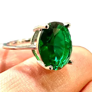 925 Sterling Silver Emerald Ring for Women Lab-created Oval Cut Sizes 6 7 8 9