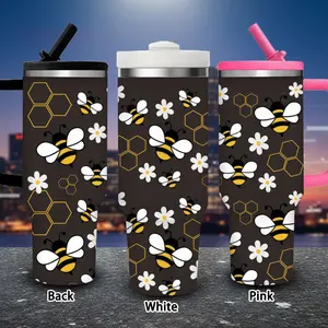 1 pc 40 oz bee and daisy pattern tumbler with nature-inspired design, lid, and straw; winter insulated travel mug; gift for women and men; ideal for Valentine’s Day, Easter, and birthdays; suitable as an iced or hot coffee cup