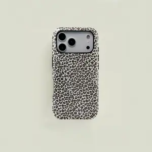 Gray Leopard Print Animal Pattern Phone Case — Compatible with Samsung S26/S25/S24/S23, iPhone 17/16/15/14/13/12/11, Drop-Resistant, Non-Slip, and Fade-Resistant, Stylish Neutral Cheetah Print Protective Cover