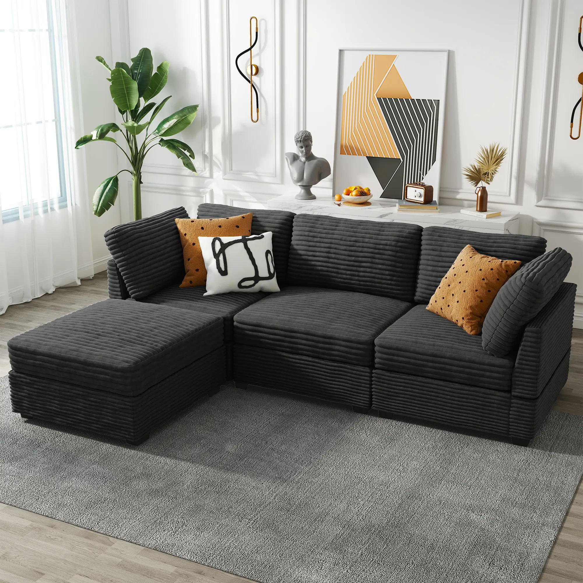 Black, 4 Seats, L-Shaped 