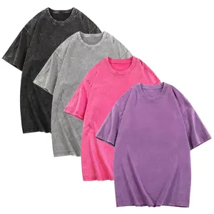 Holafish 4Pcs Men's Cotton T-Shirts Half Short Sleeves Loose Fit Acid Washed Vintage Casual Tops, Unisex Retro Street Style Tshirt Menswear Streetwear Garments