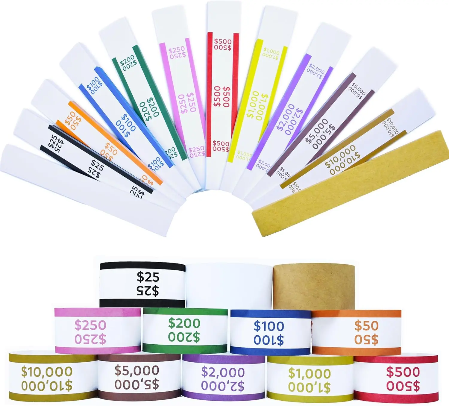 600pcs Self-Seal ABA Standard Money Bands, 12-Color Currency Wrappers (50 per Strap, 50 White Straps Included), 7.48 Inches Office Stationery Labels & Stickers for Banks & Hotels