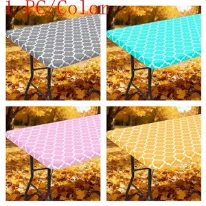 1 PC Moroccan Geometric Fitted Rectangular Table Cover Tablecloth for Outdoor Garden Patio Picnic Camping Washable Table Cover Stretch Tablecloth