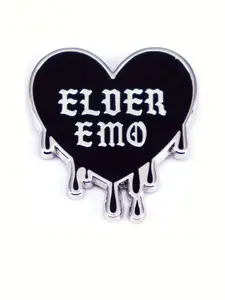 [1pc Gothic Brooch] Chilling Halloween 1pc Elder Emo Gothic Black Heart-Shaped Enamel Brooch Pin for Women