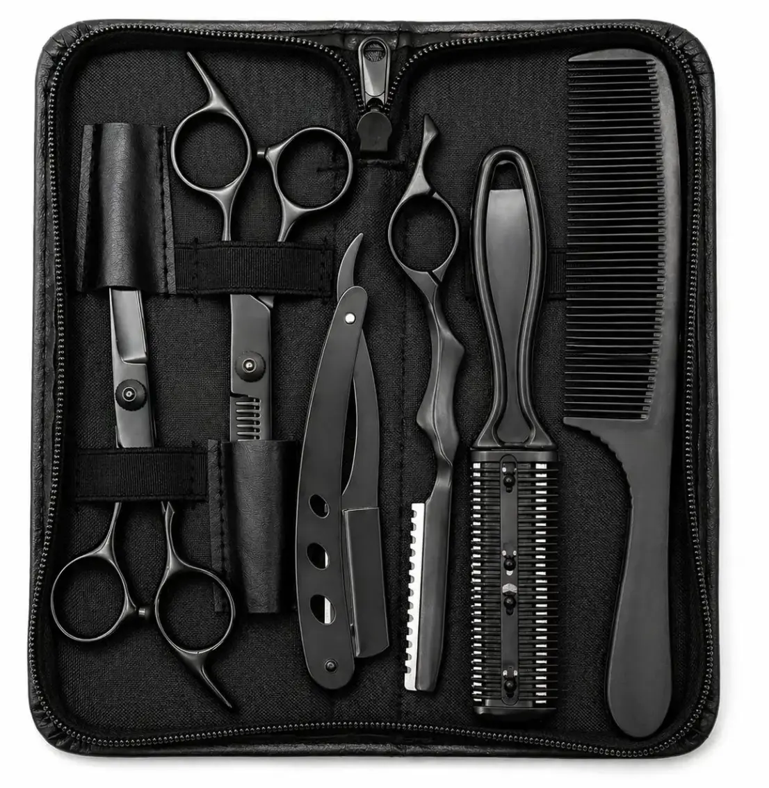 Hair Cutting Scissors Kit, 5-Piece Professional Stainless Steel Haircare Set with Folding Razor & Storage Case for Male, Women & Youth, Five Pieces