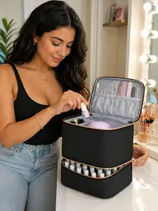 Fashion Nail Supplies Storage Organizer for Professional Nail Tech and Beginners, Portable Makeup Organizer with Spacious Compartments, Elegant Travel Cosmetic Bag for Vacation, Salon Use, Christmas Halloween Birthday Gift for Women and Girls