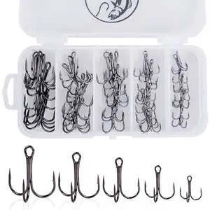 Fishing Hooks Treble Hooks Kit for Saltwater Freshwater, High Carbon Steel Strong Sharp Round Bend for Catfish Trout Hard Baits Lures, Size#1#2#4#6#8#10#12#14 110/50/210 Pack with Split Rings
