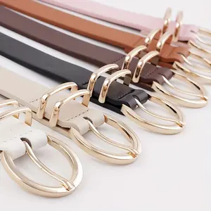 Oval Pink Metal Buckle Belts Simple PU Leather Belt Women Casual Jeans Pants Dress Accessories Waist Belt Brown