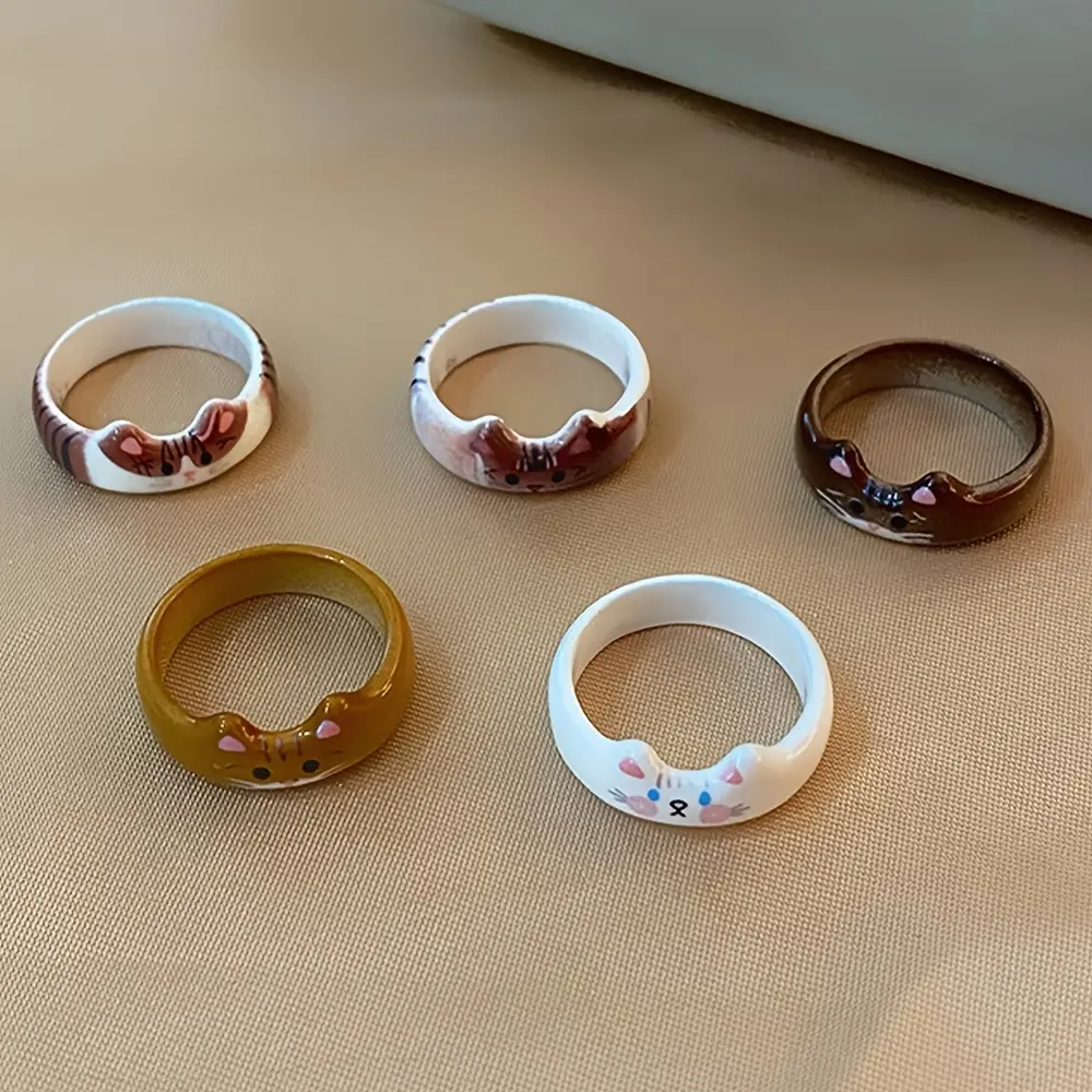 Vintage Cat Ring for Women, Elegant Boho Polymer Clay Animal Jewelry with Enamel Finish, Cute Accessory for Daily Wear & Valentine's Day Gift, Elegant Ring, Vintage Rings Women
