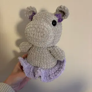 Hand crocheted hippo in skirt