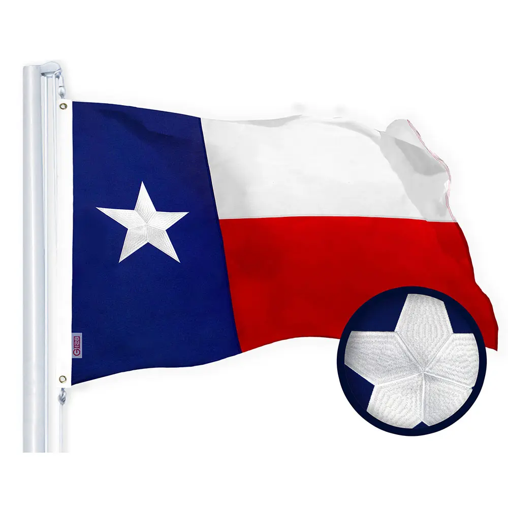 G128 - Texas State Flag 4x6ft Embroidered Stars Sewn Stripes Heavy Duty 220GSM Tough Spun Polyester Quality with Brass Grommets