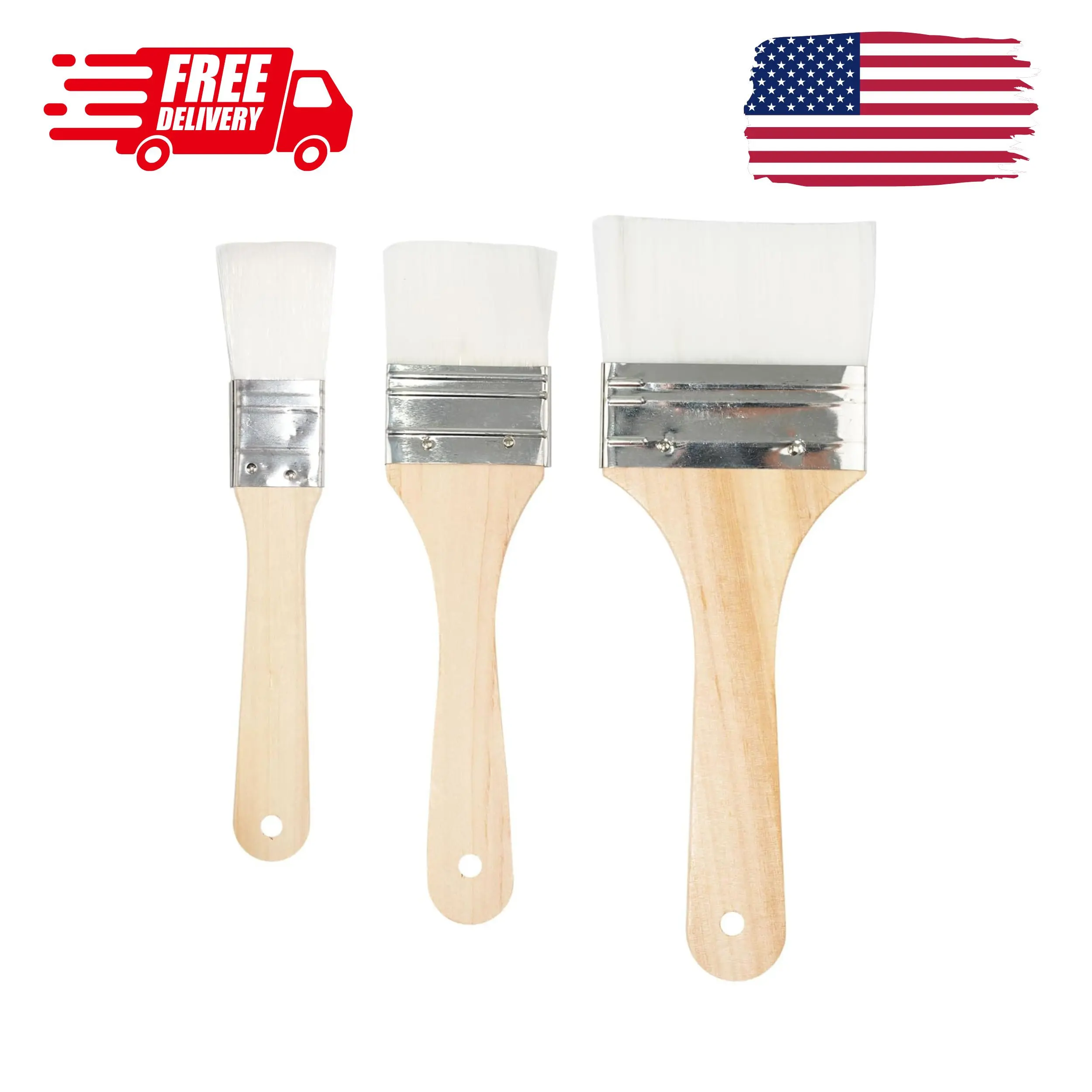 Set of 3 Chip Paint Brushes with Synthetic Bristles