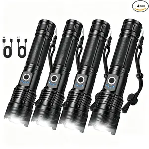 4PCS High Lumen Rechargeable Flashlight, Super Bright LED Flashlight With 5 Lighting Modes, Powerful Handheld Flashlight, Suitable For Camping, Home Emergencies. strong flashlight high lumen