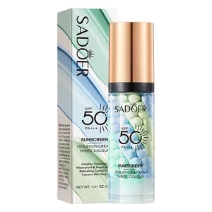 3-in-1 Face Primer Before Makeup, Sunscreen Isolation Cream SPF 50+, One Step Color Corrector with Green, Cyan & Blue Tones, Blurs Imperfections, Oil Control & Moisturizing, Skin Tone Correcting, Radiant Skin