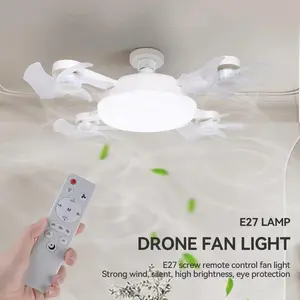 Wireless Ceiling Fan Light with Remote Control, E27 Adjustable Brightness Collapsible 4 Head, 3 Speed Setting for Bedroom Living Room Kitchen