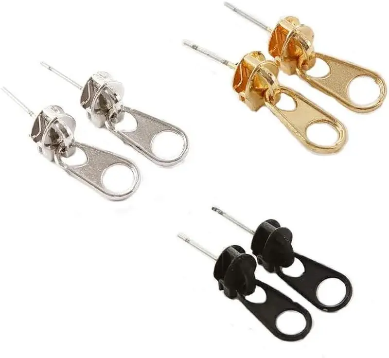 3 Pairs Personality Cool Zipper Metal Stud Earrings for Men Women Vintage Punk Style Earring Women Unique Funny Party Jewelry