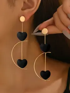 Women's Fashion Dangle Earrings, Geometric Circle with C-Shaped Line and Straight Heart Design, Elegant Simple Style for Daily Wear