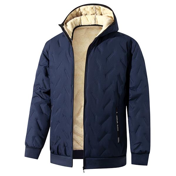 Men's Thick Ribbed Fleece-Lined Quilted Thermal Hooded Winter Parka - Heavyweight Insulated Cotton Blend Zip-Up Coat with Layering Option for Cold Outdoor Use, Plain Design