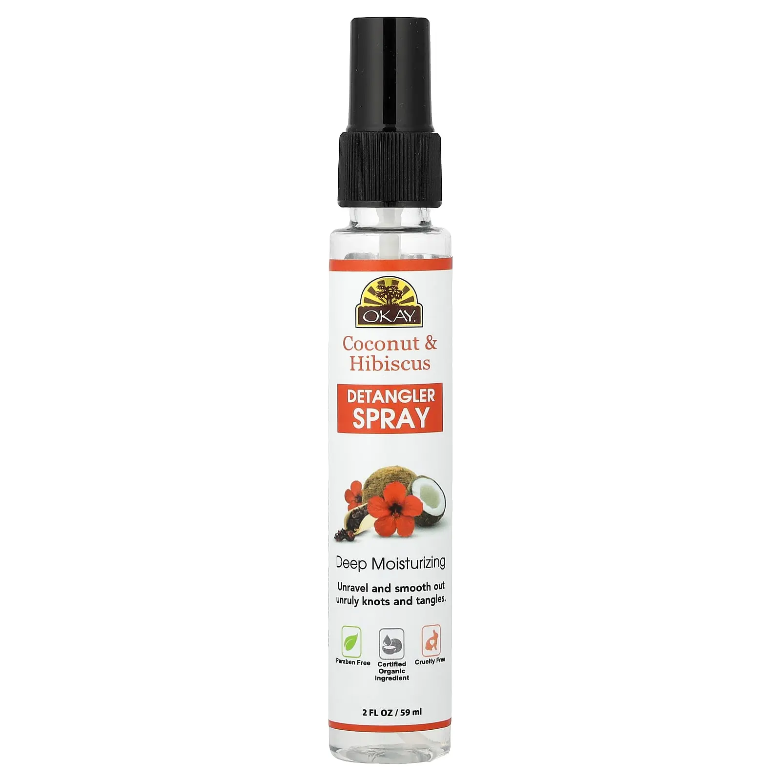 Okay Pure Naturals Coconut & Hibiscus Detangler Spray, 2 fl oz (59 ml)