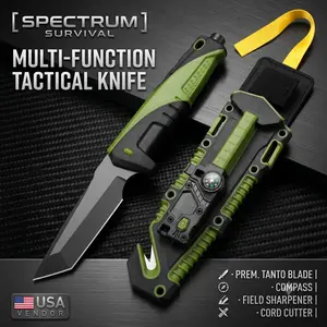 OYDXTMU 8-in-1 Ultimate Tactical Survival Knife with Multi-Tool Sheath (Fire Starter, Compass, Flashlight) -Perfect Men's Gift for Camping & Hiking