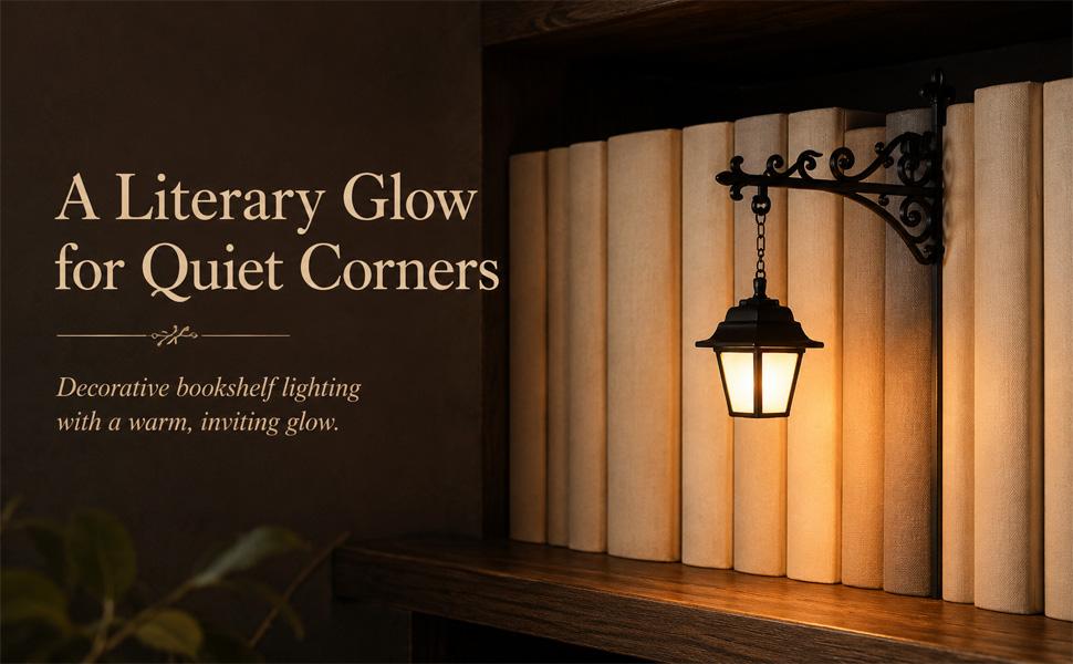 Library Lantern-Decorative Bookshelf Lighting, Miniature Hanging Shelf Lamp, Warm LED Nightlight, Reading Nook Literary Decor,Halloween decorations