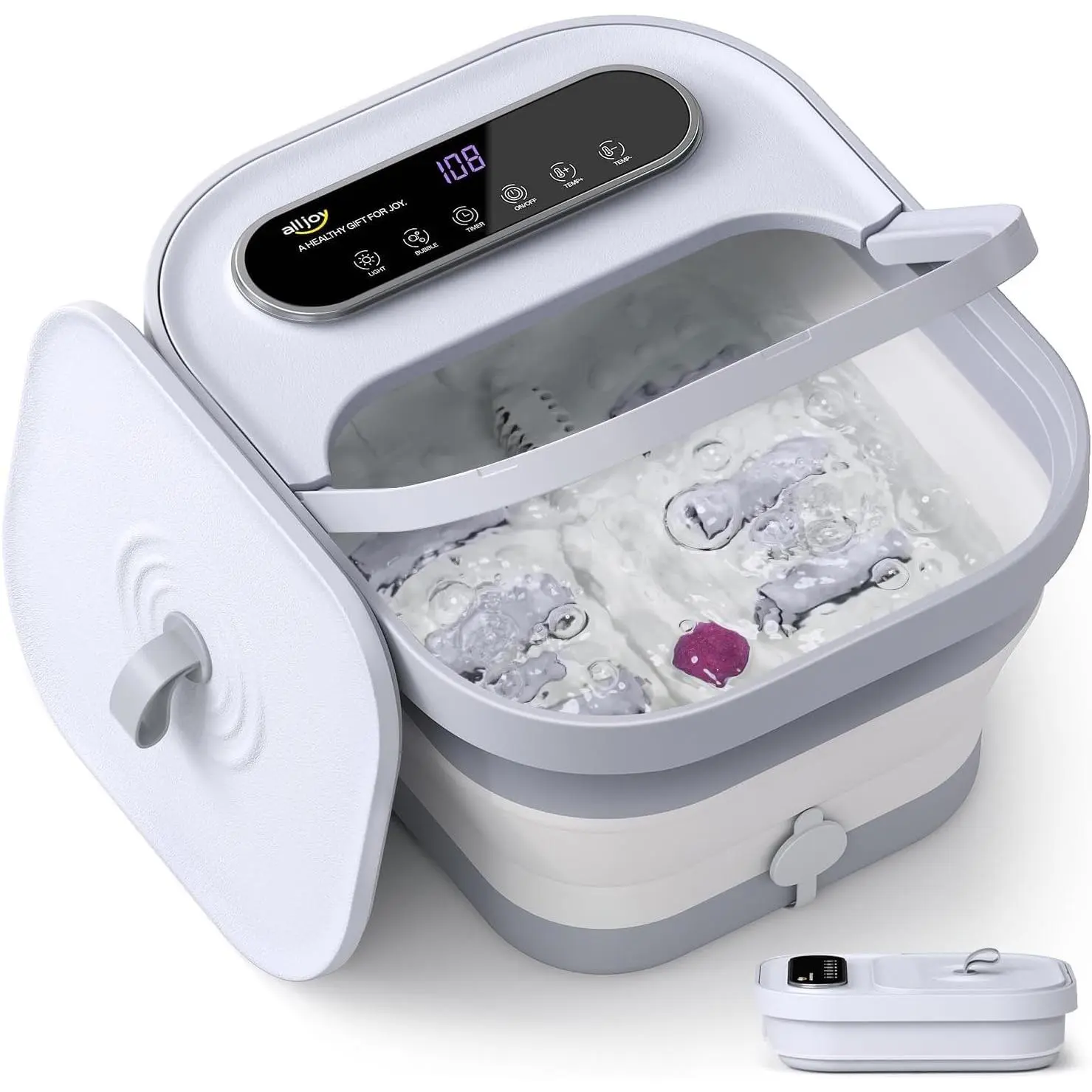 Foot Spa Bath Massager with Heat, Collapsible Foot Massager Spa Soaking Tub with Bubbles, Pumice Stone, Timer, 6 Shiatsu Massage Rollers Pedicure Foot Spa for Relaxation, Gifts