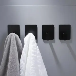 Wall-Mounted Towel Hooks, 4 Counts Modern Stainless Steel Adhesive Towel Hooks, Home Organizers for Dormitory, Bathroom & Kitchen, Self-Adhesive Hooks