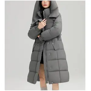 2023 Winter New Women’s Long Hooded Cotton Jacket, Thick Parka Coat with Belt, Loose Fit Casual Jacket