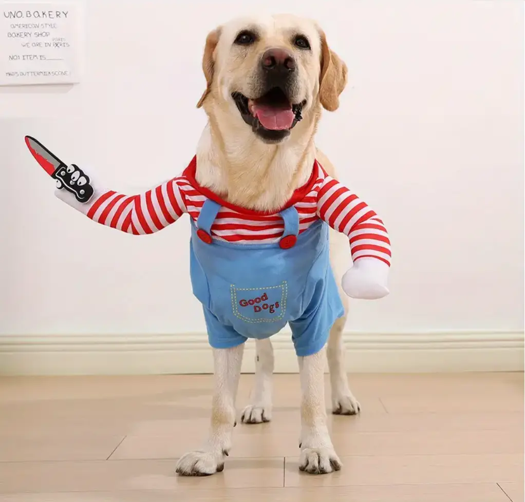Funny Halloween Pet Costume for Cats & Dogs – Killer Doll Cosplay Outfit with Knife, Cute Cat Dog Dress Up Clothes