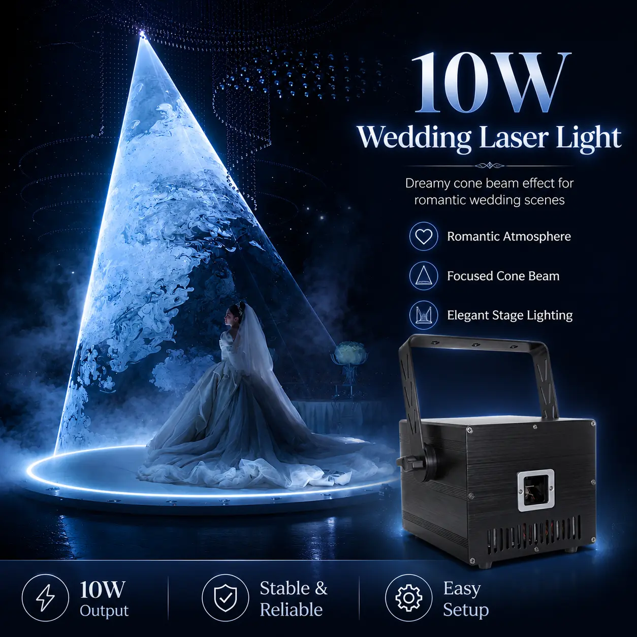 Wedding Laser Light 10W RGB Full Color Animation Laser Projector Interlock, DMX512 & ILDA with Multiple Control Modes, Professional Stage Laser Light for Concerts, Clubs, Weddings & Parties