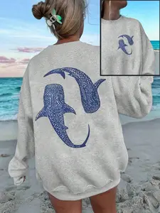 Aesthetic Whale Shark Graphic Sweatshirt, Long Sleeve, Cozy Oversized Pullover for Coastal Summer Days & Ocean Vacations, Soft Fleece Casual Top for Beach Trips, Loungewear Sessions & Streetwear Looks, Essential for Marine Life, Animal Lovers