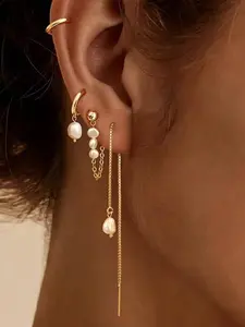 Hoop Earrings for Women, 14k Gold Plated Hypoallergenic Pearl Drop Dangle Huggie Hoops, Stylish Ear Accessories