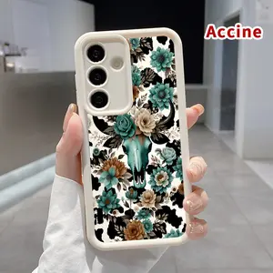 TPU Phone Case Compatible with Samsung Galaxy S26 S23 Ultra S24 Plus S25 S22+ Plus Floral Bull Skull Pattern Full Body Protection Shockproof Soft Silicone Cover Cellphone Protective Casing