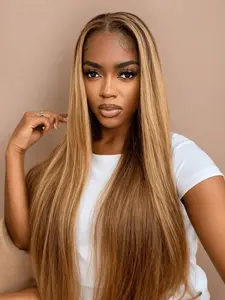 Honey Blonde 5x5 Hd Lace Frontal WigHuman Hair 180% Density Bone Straight OmbreLace Front Wigs Human Hair 4/27 Blonde BrownColored Highlight Wig Human Hair Pre PluckedWith Baby Hair For Women Natural Scalp Wig