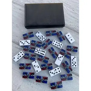 Dominican Republic Flag Jumbo Professional Acrylic Domino Set With Metal Spinner (UPDATED)