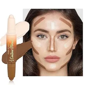 Contour Highlighter Stick，2-in-1 Dual-Ended Cream Bronzer & Highlighter Sticks Pen for Face Body Contouring Makeup- Buildable，Waterproof, Easy to Apply Suitable for Beginners