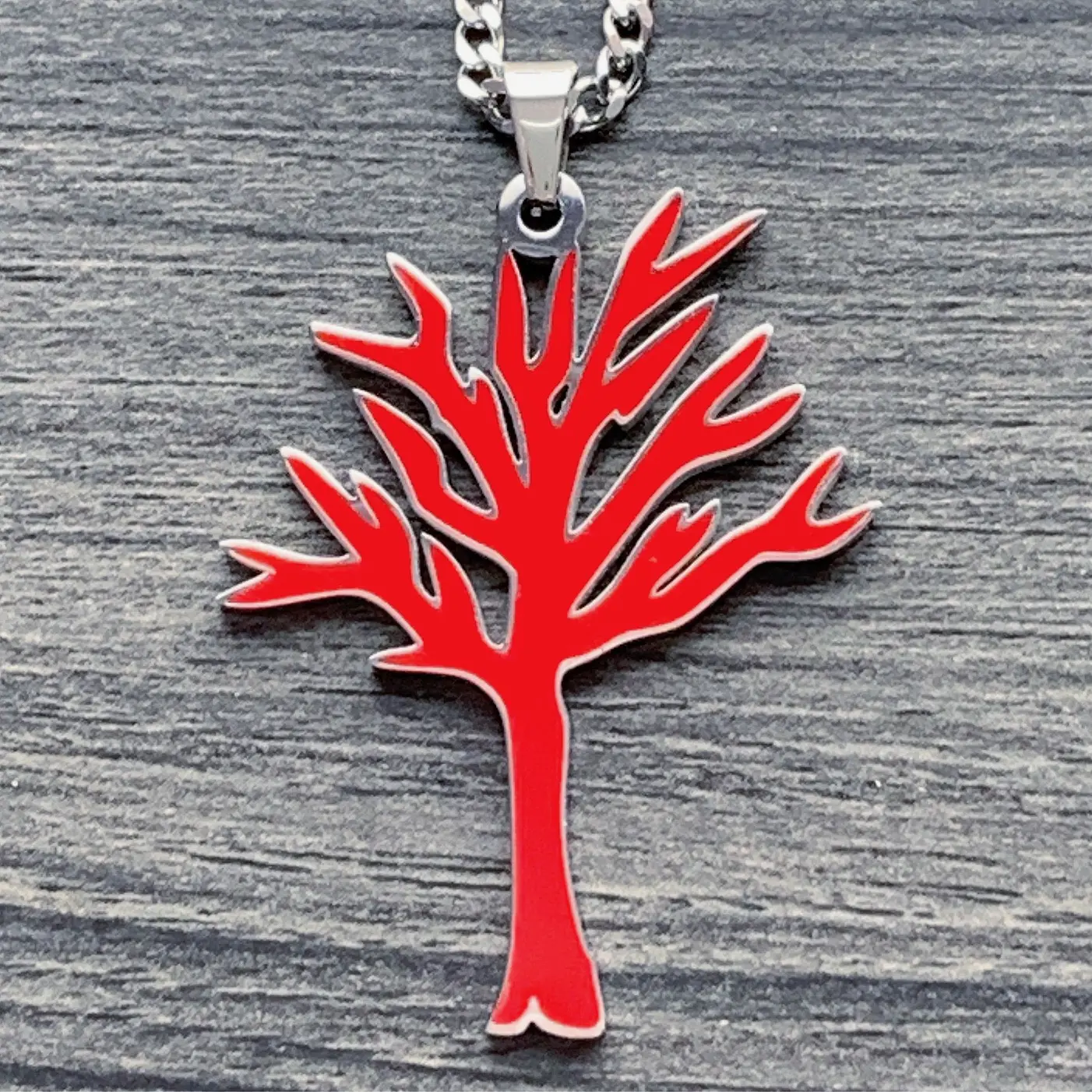 Red XXXtentacion Tree of Life Poison Tree Necklace 1.5" Stainless Steel Pendant with Choice of Chain Free Gift Included